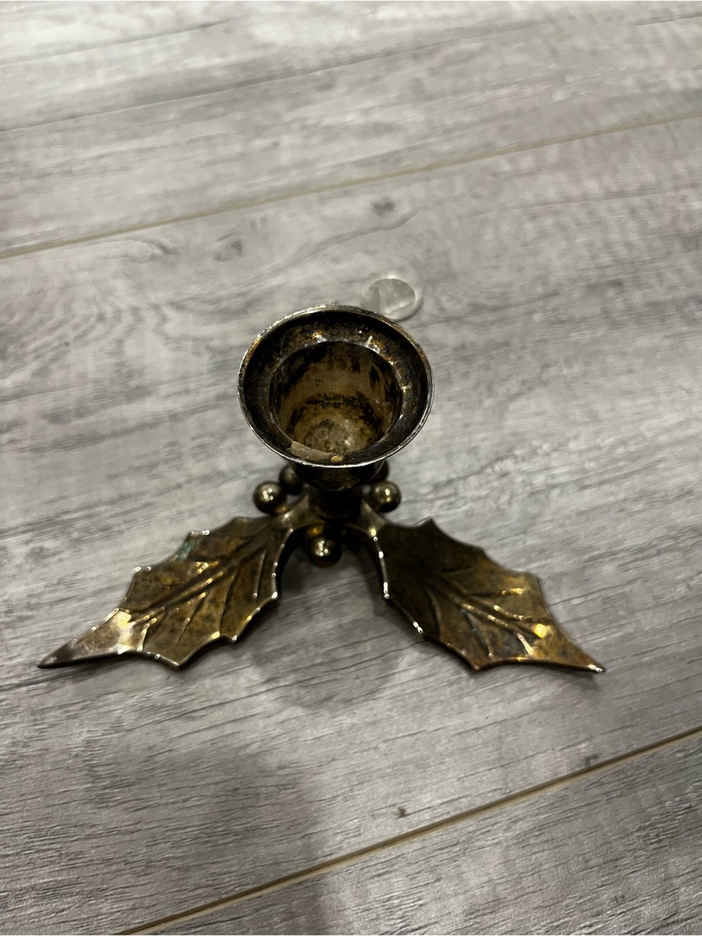 Brass Holly Leaf Candle Holder - Vintage Style